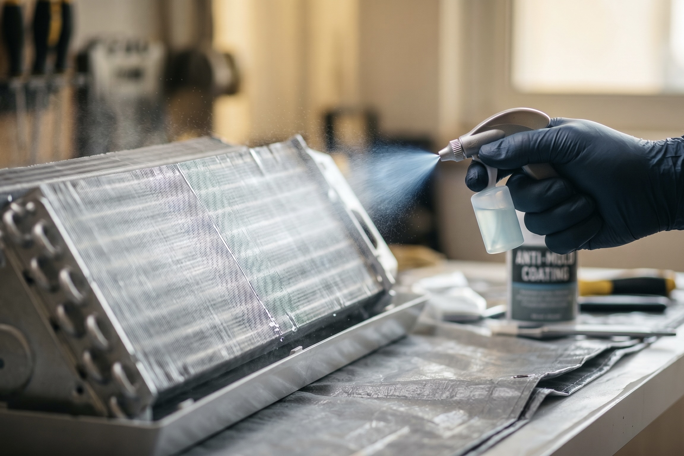 エアコン内部への防カビコート施工イメージ