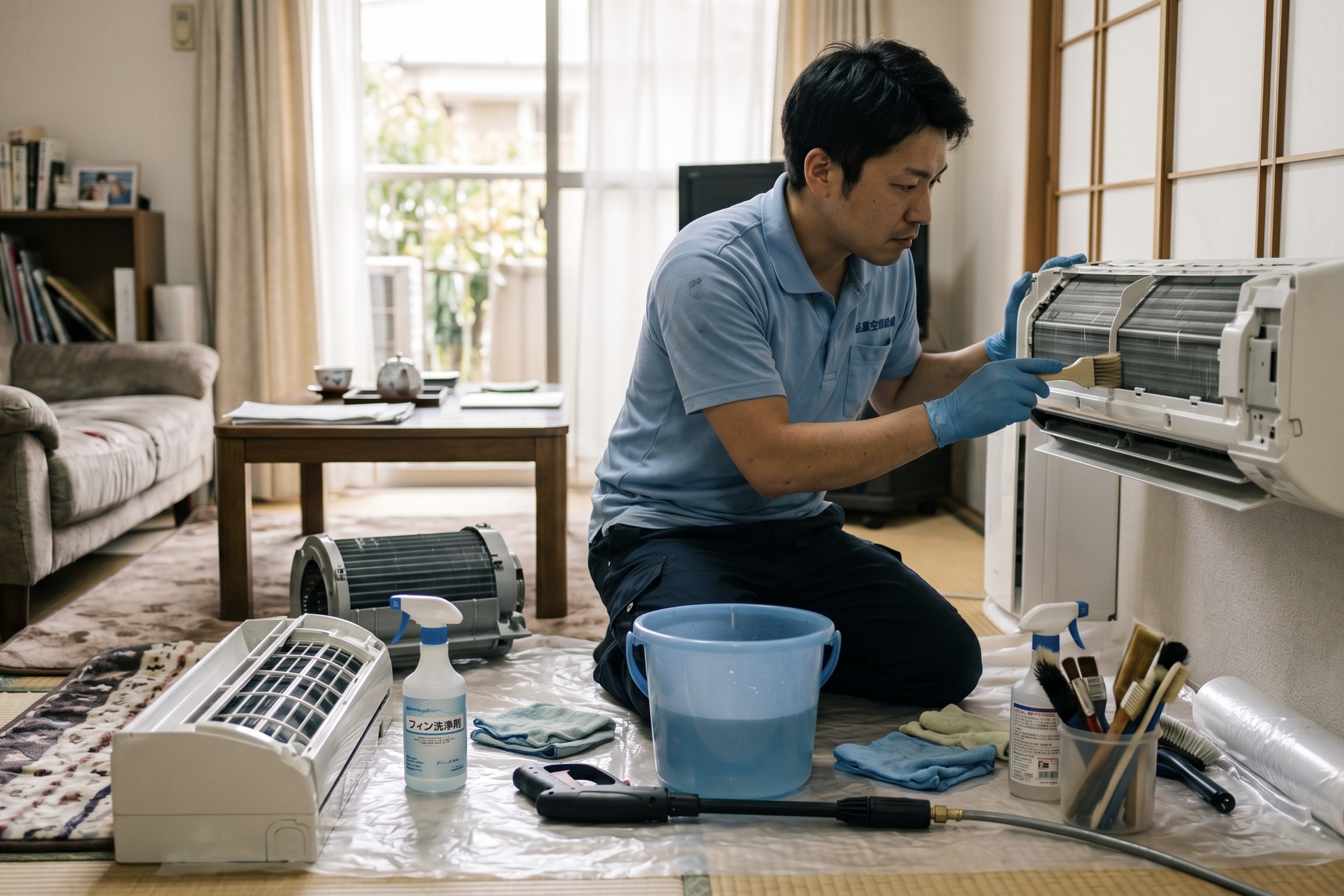 分解洗浄作業中のプロの作業員